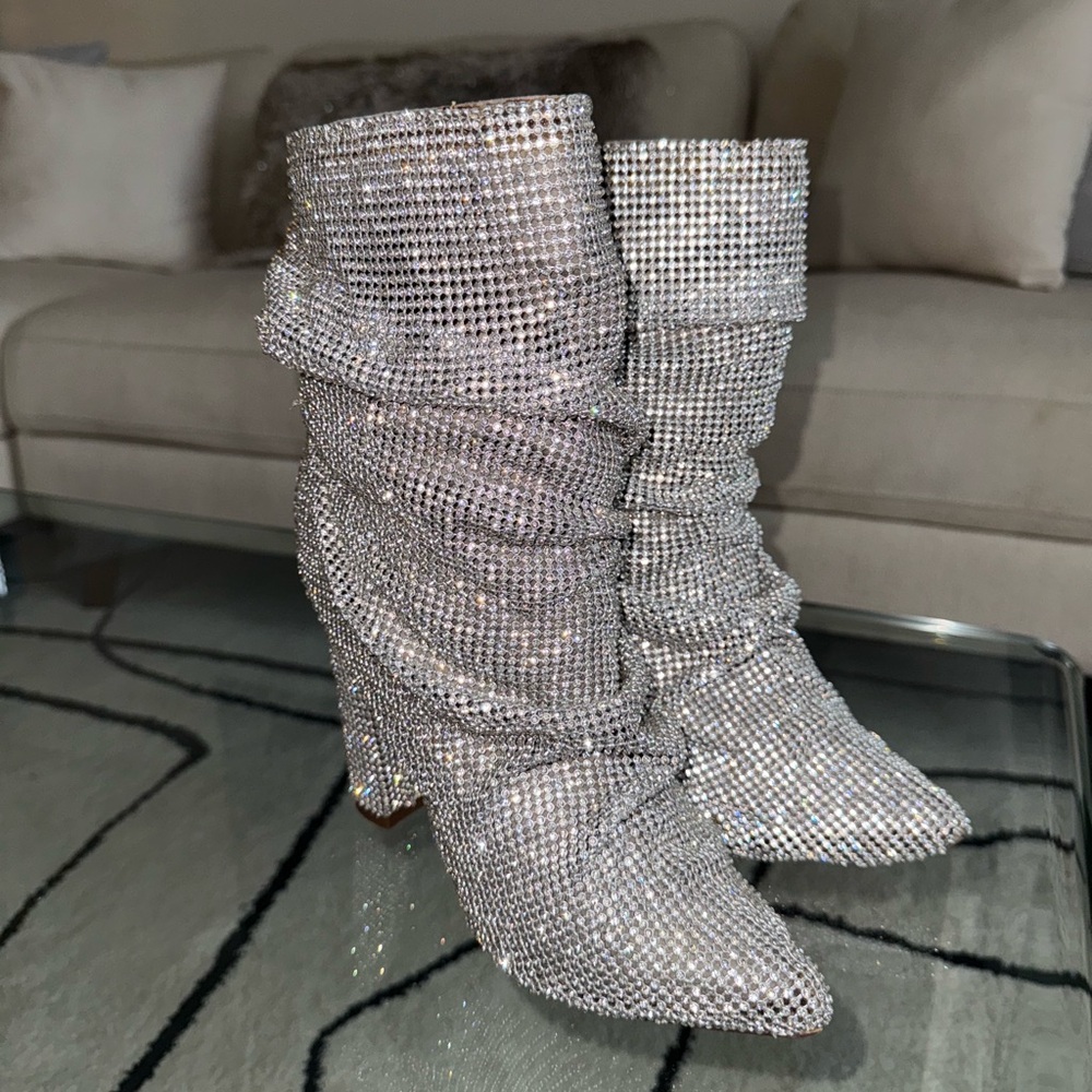Silver Rhinestone Ankle Booties